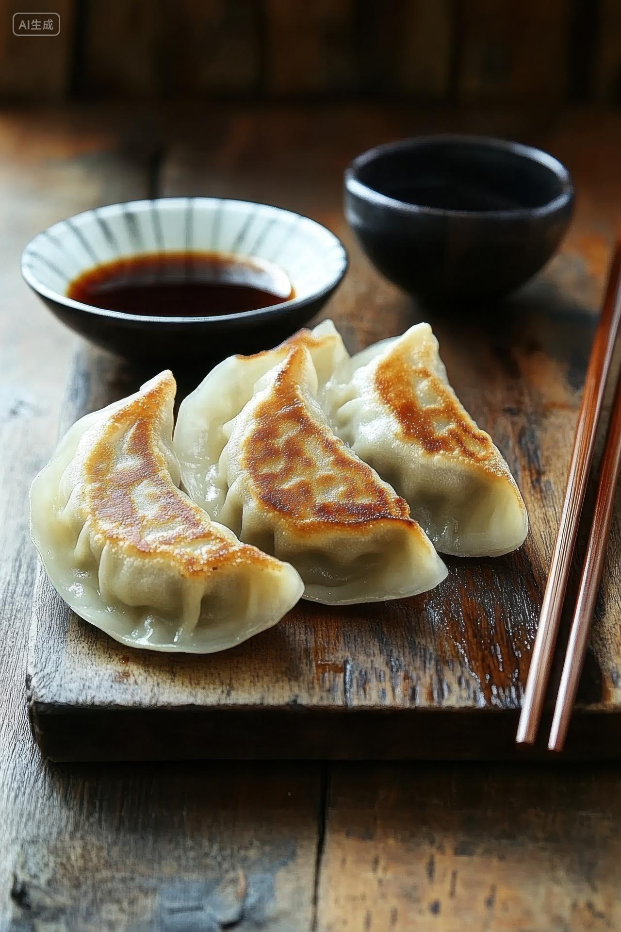 金黄酥脆的煎饺锅贴美食实拍摄影图