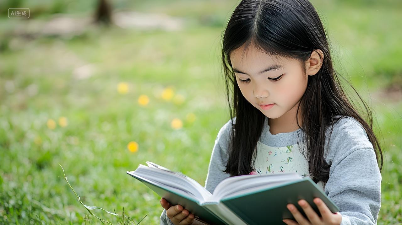 专注阅读的小女孩小女孩户外阅读世界读书日教育