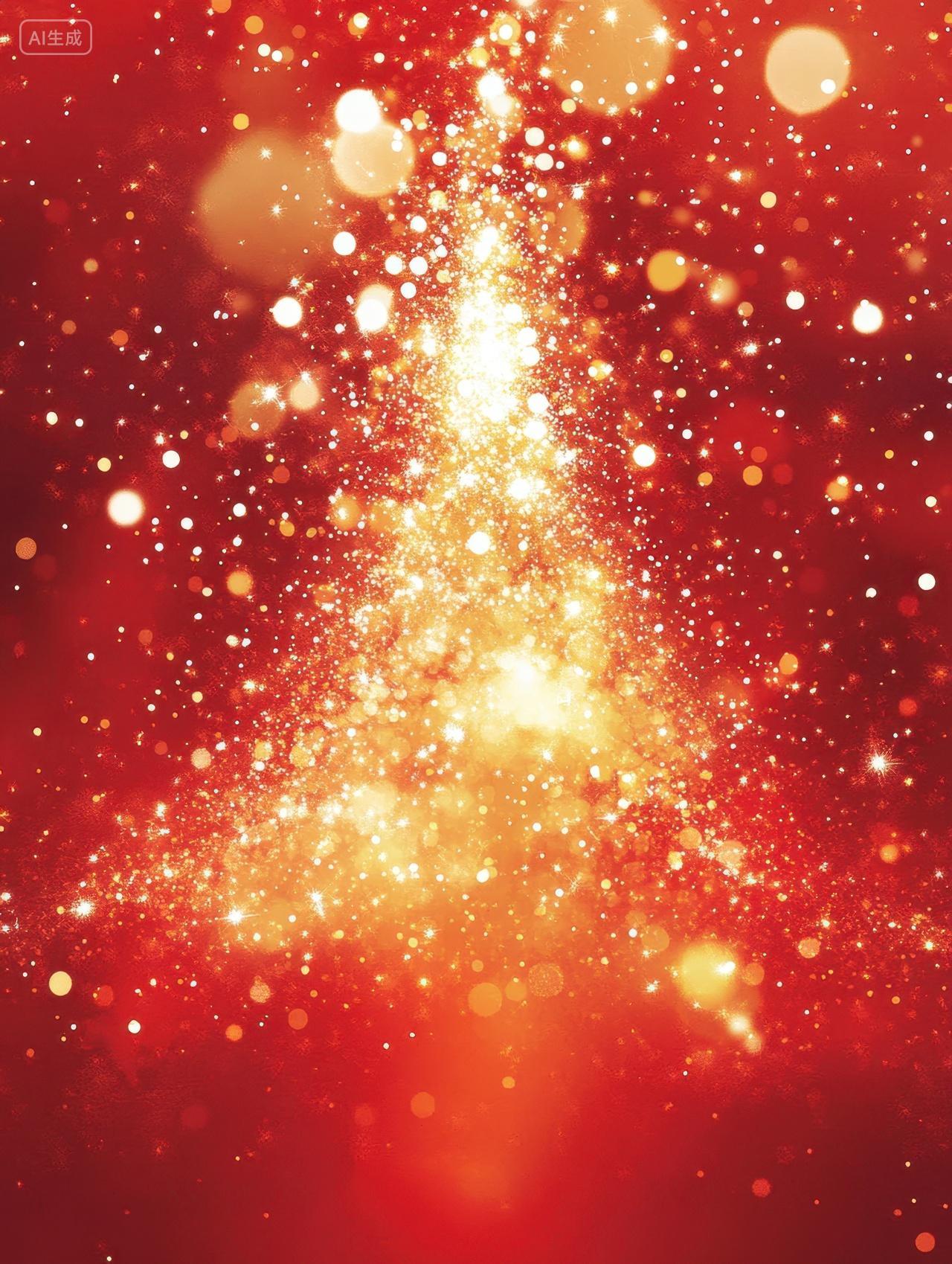 闪耀金色光芒的圣诞树背景