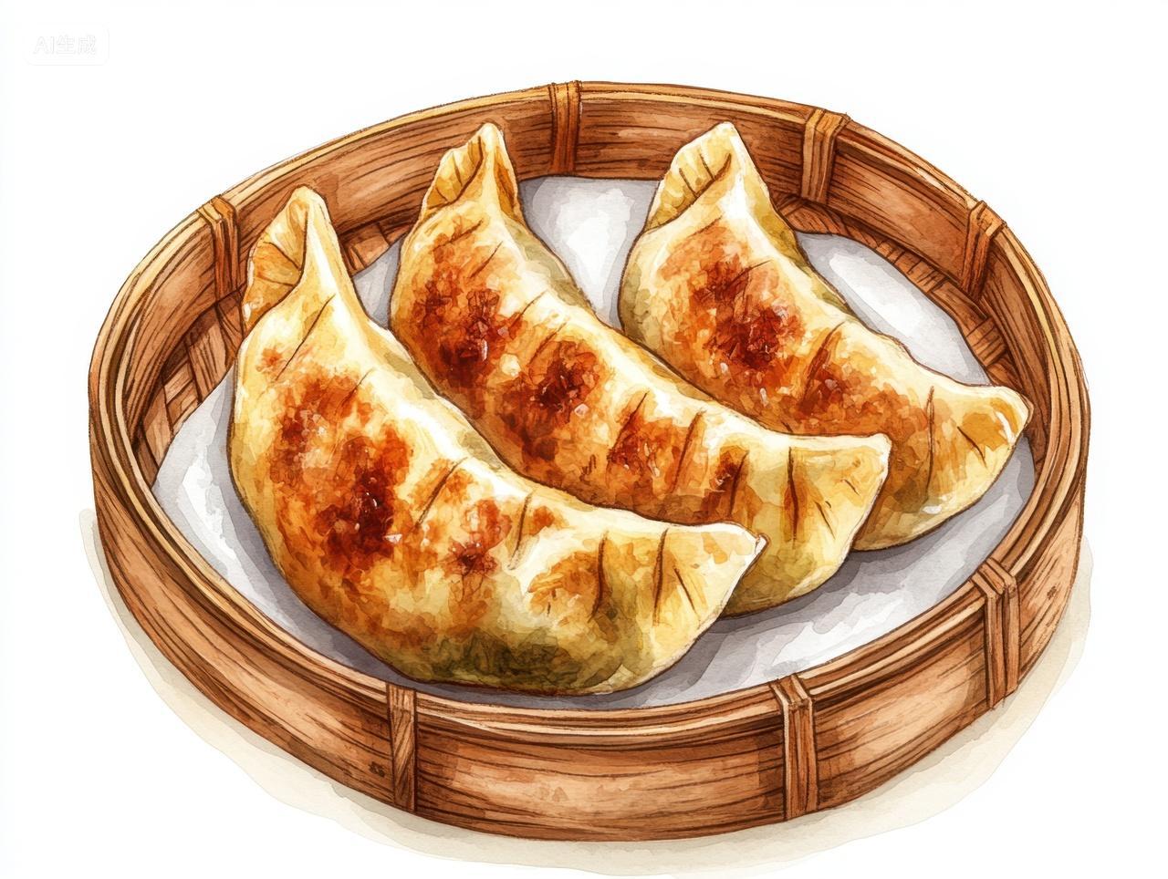 金黄酥脆的锅贴煎饺插画