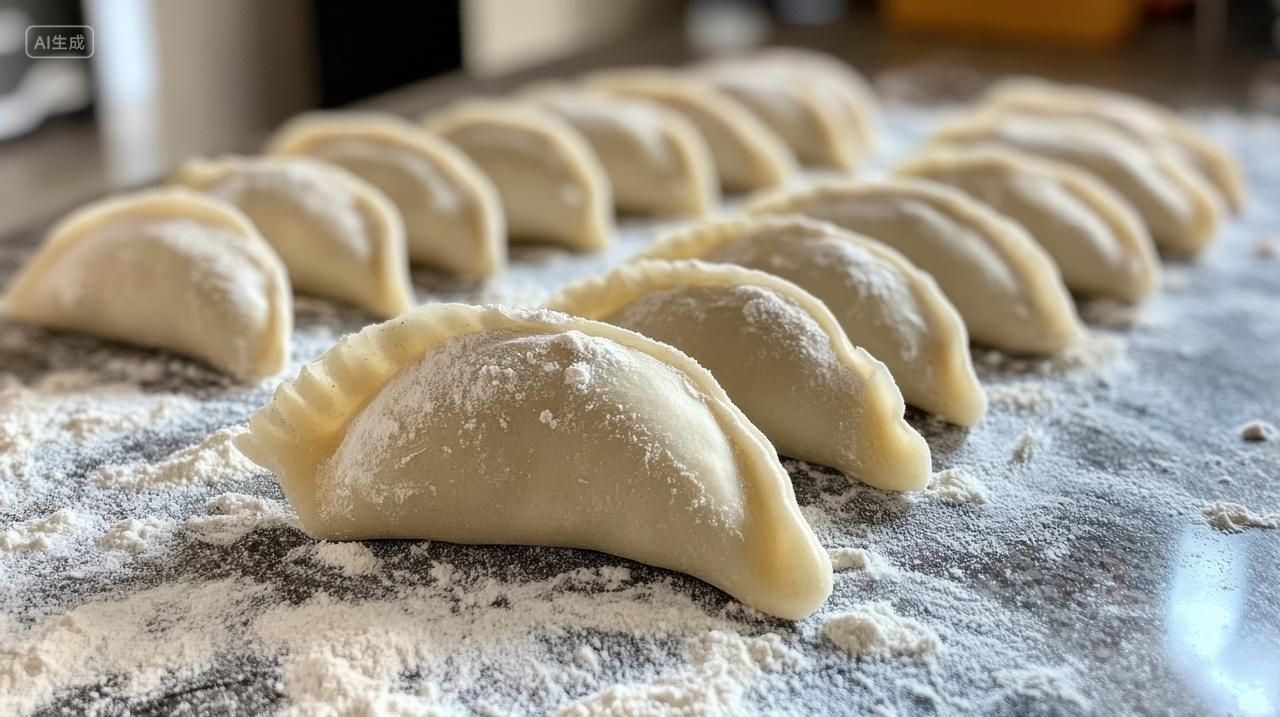 刚包好的饺子特写