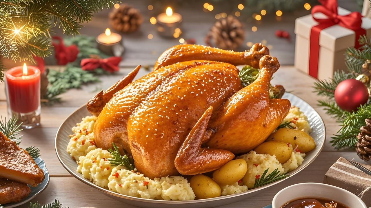 感恩节的烤火鸡高清广告海报摄影图