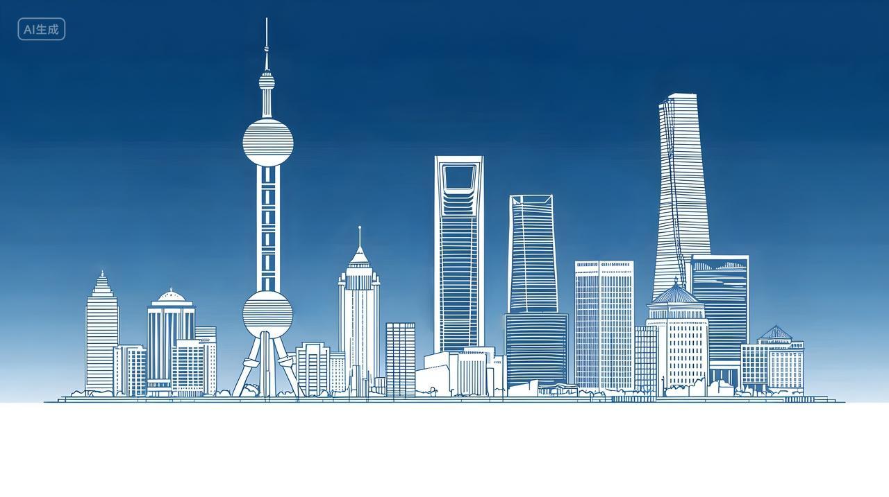 黄昏时分现代城市风格化天际线