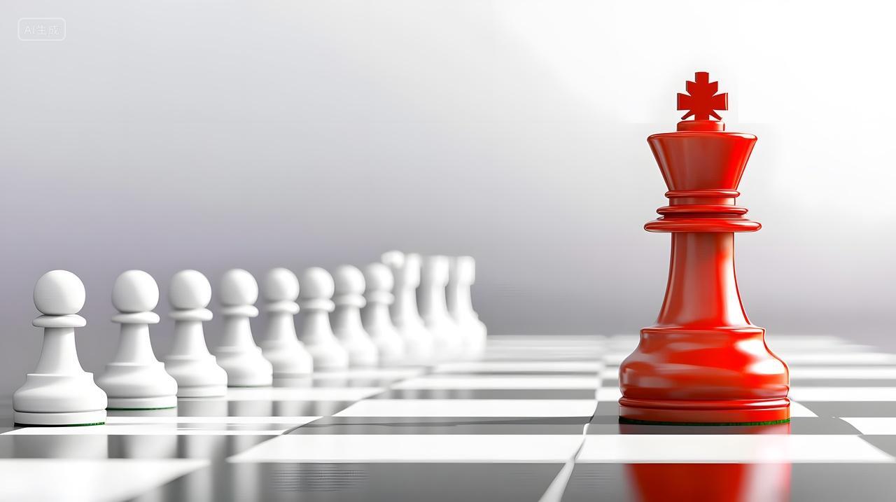 商务博弈红色国际象棋王在白色棋子上显得格外突出