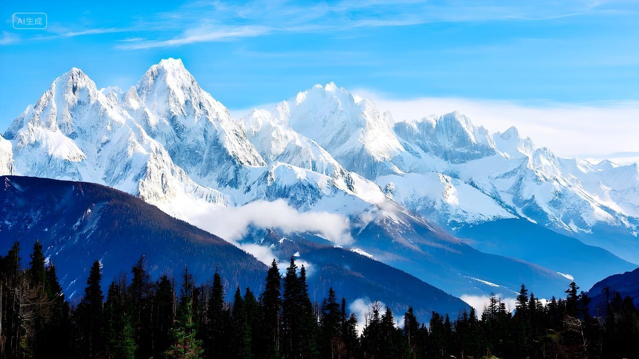 远处的雪山山峰照片