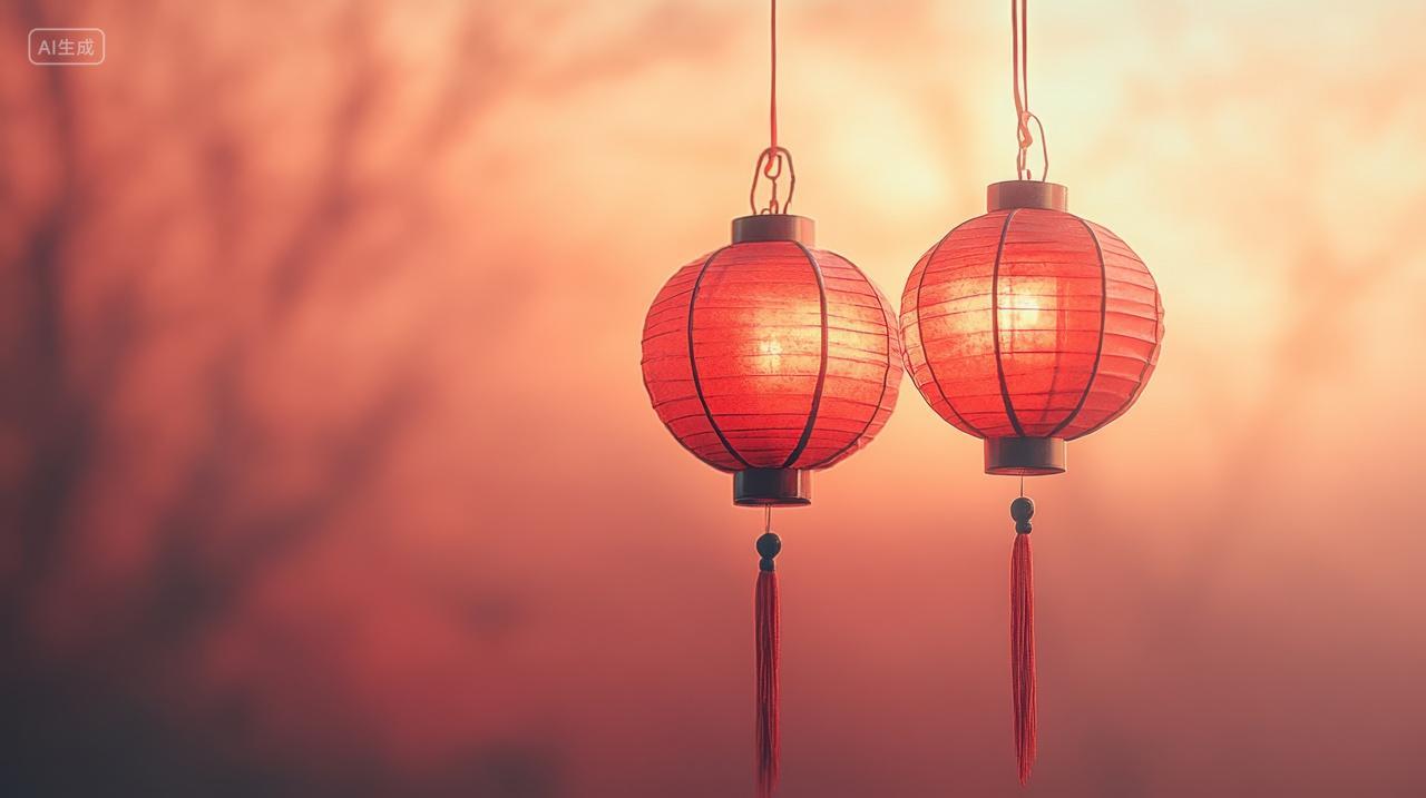 悬挂着的红色中国风灯笼背景