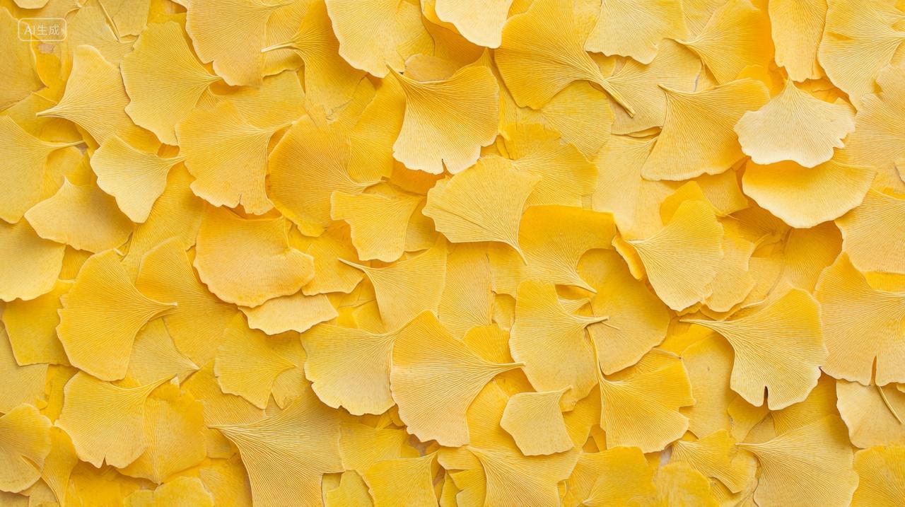 秋天金黄色的银杏叶秋景秋色树叶黄叶