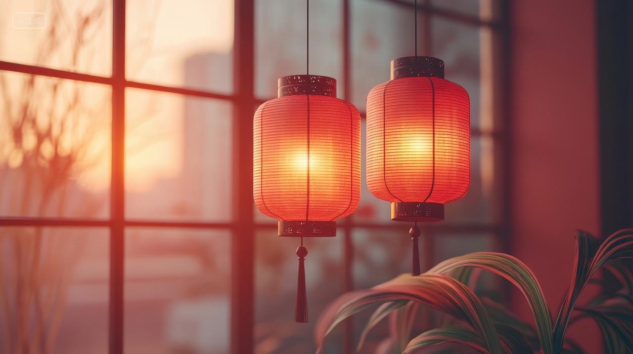 窗边的红色灯笼