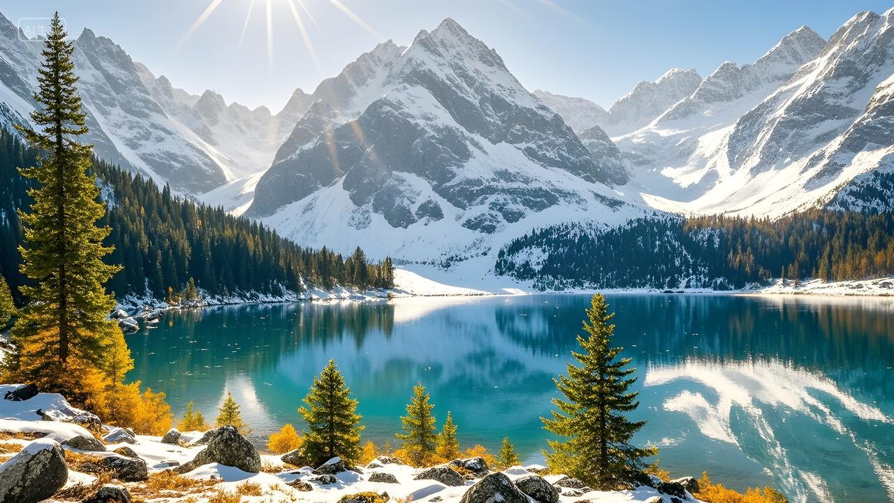 美丽的大自然雪山湖泊雪域森林倒影唯美大气风景画