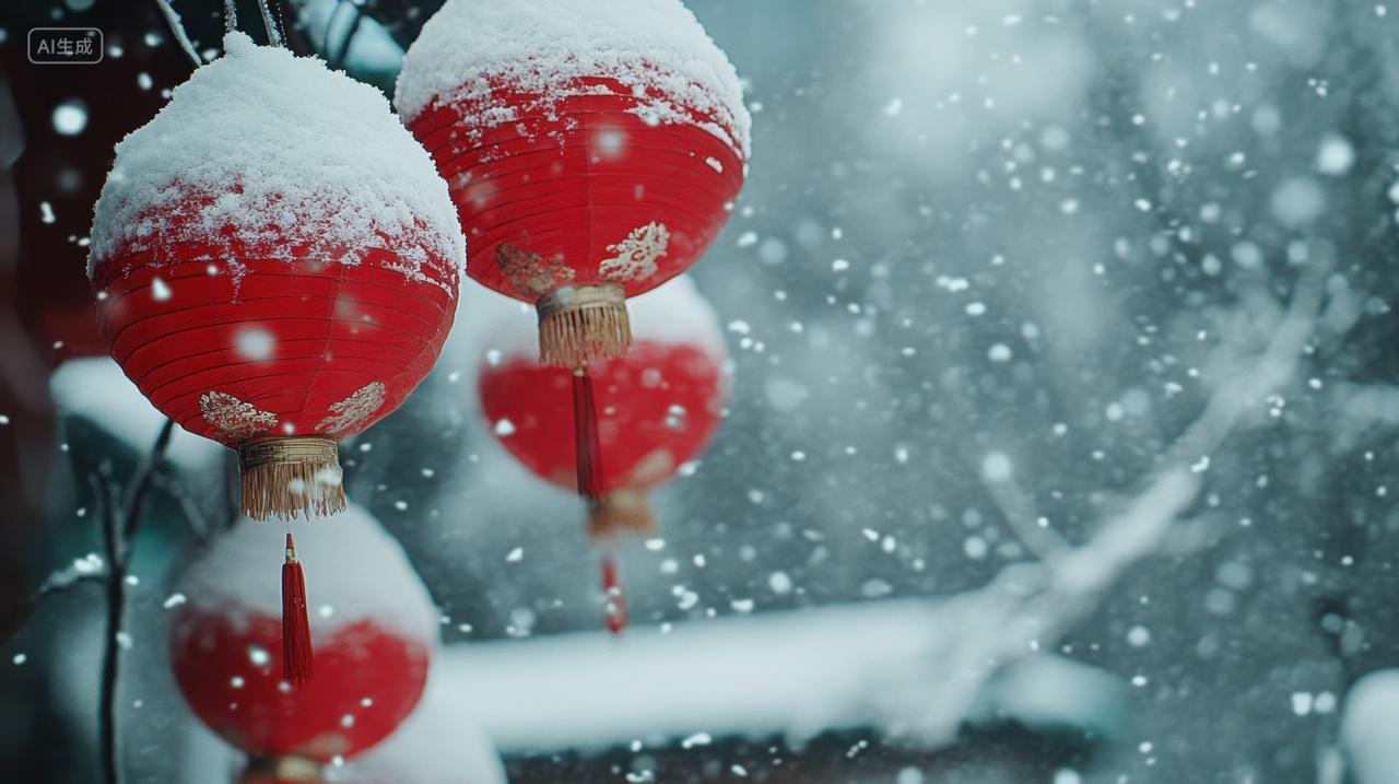 落满积雪的红灯笼