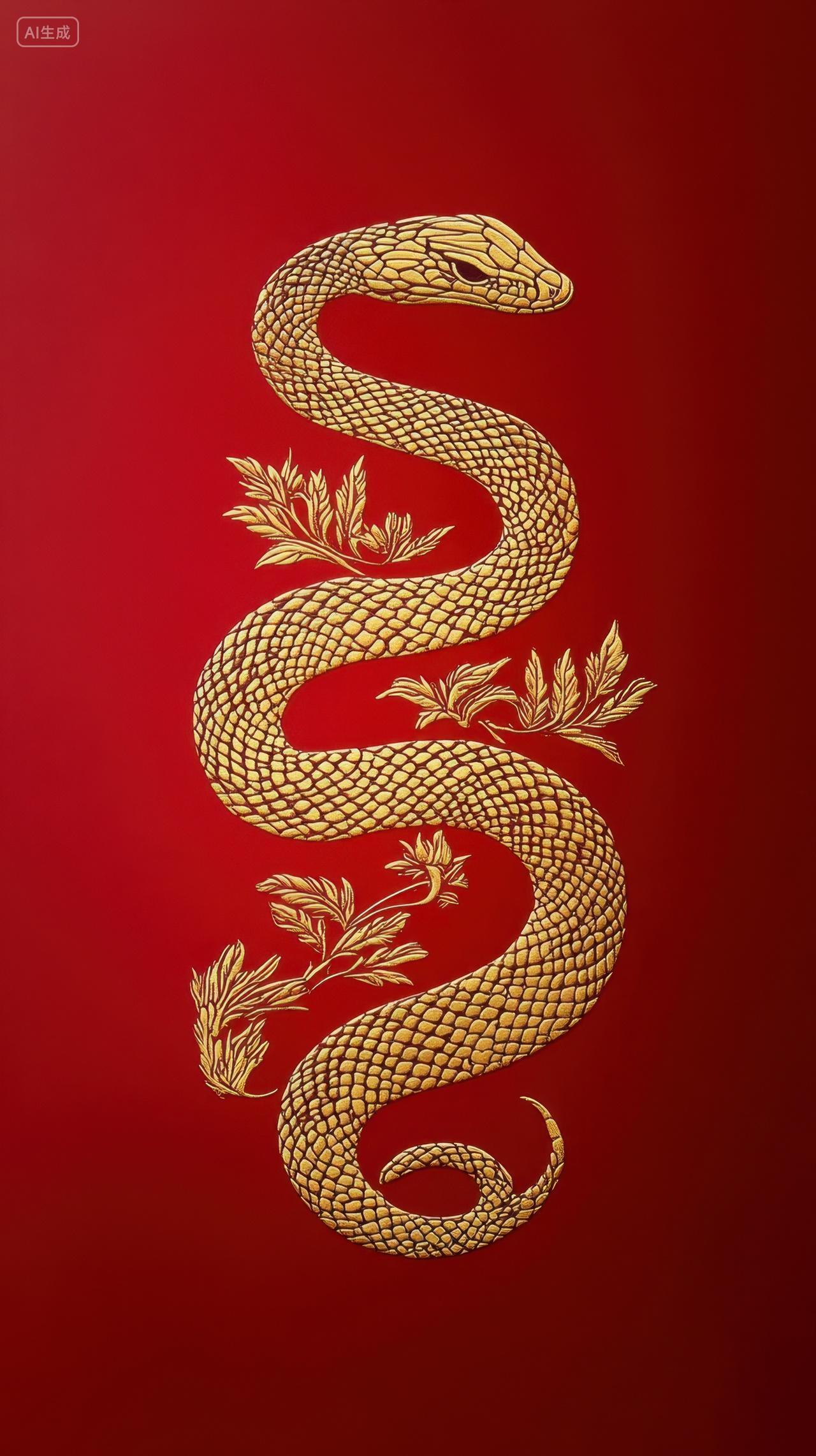 红色背景上的金蛇图案