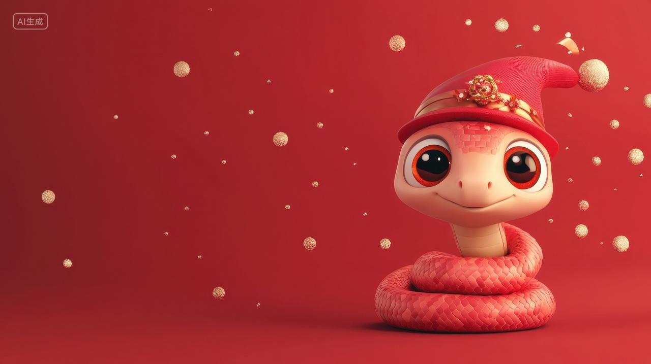 3D卡通戴红色帽子的可爱小蛇