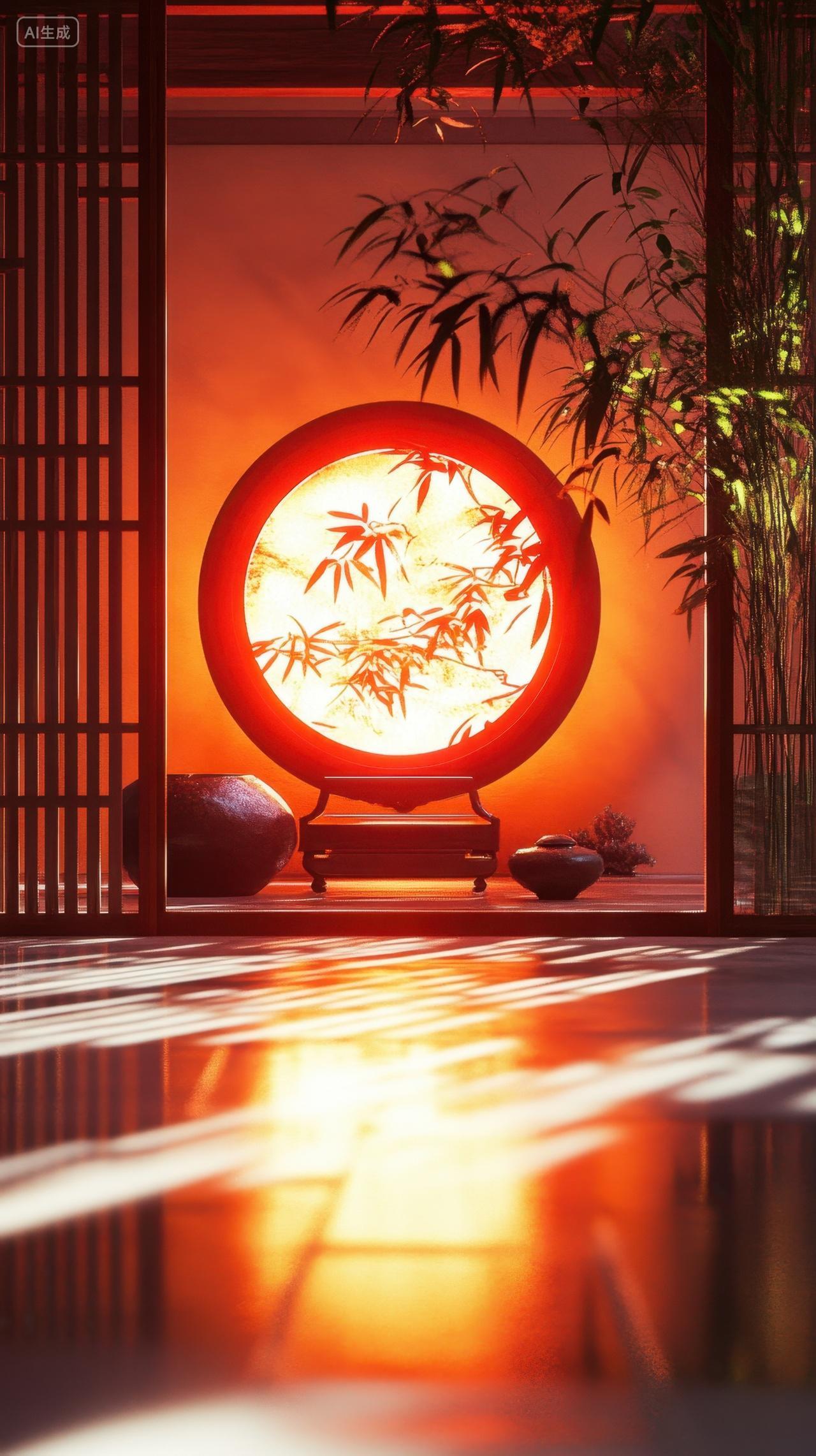 中式喜庆室内庭院景观