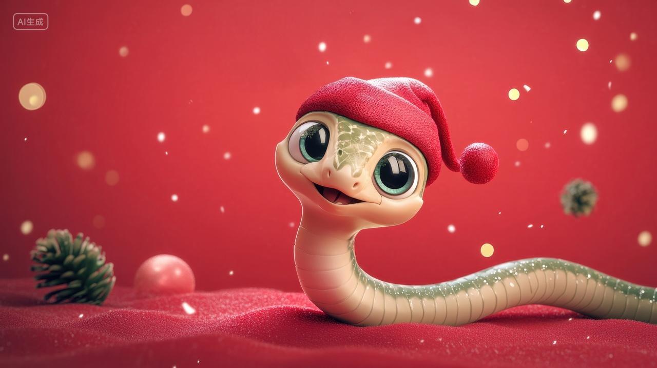 3D卡通戴红色帽子的可爱小蛇