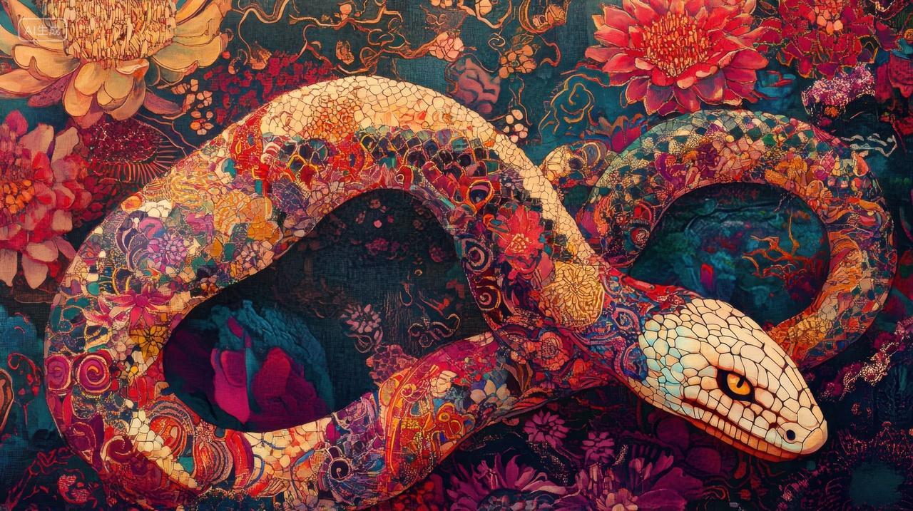 繁花锦蛇素材背景