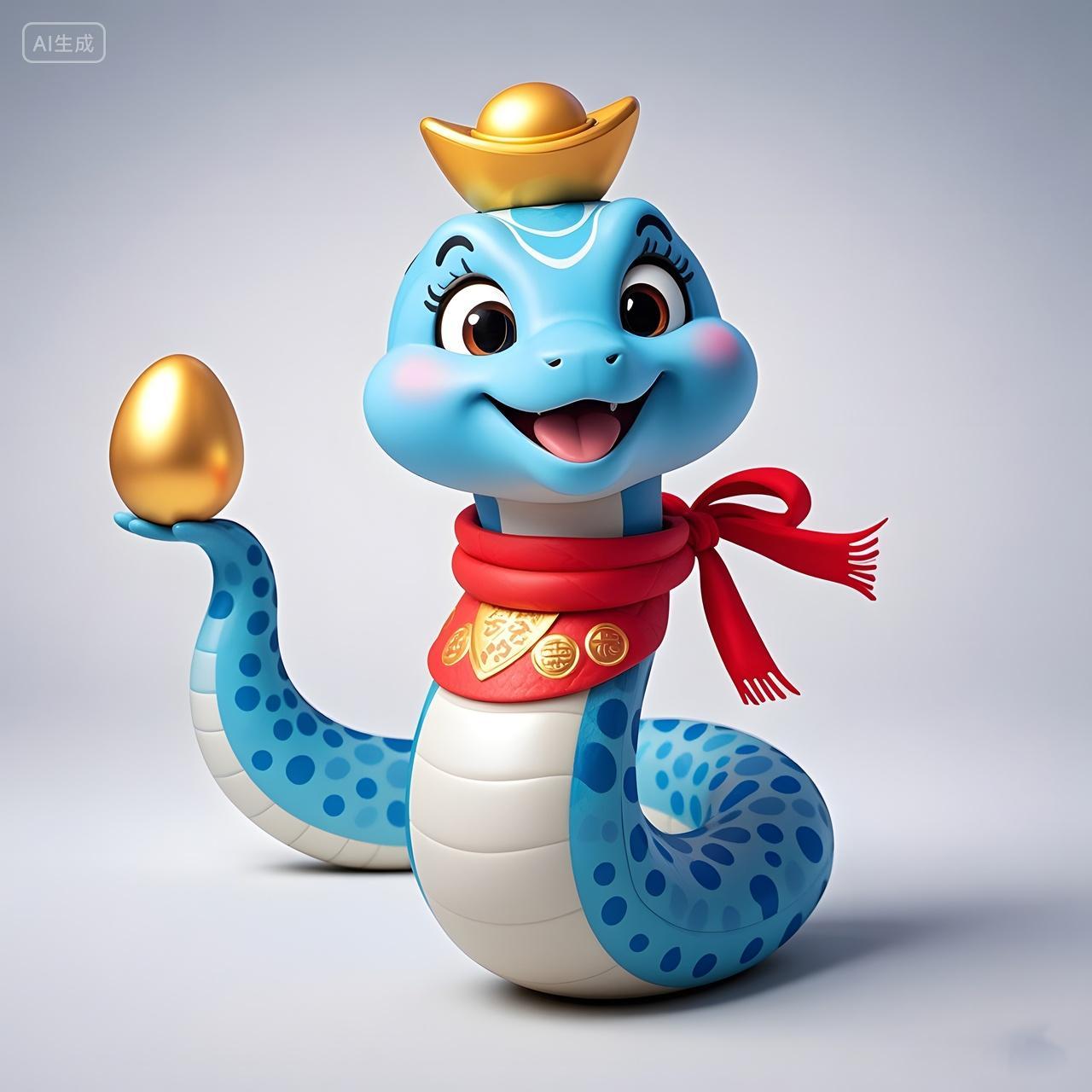 蛇年富贵蓝色卡通小蛇新年装饰2025年
