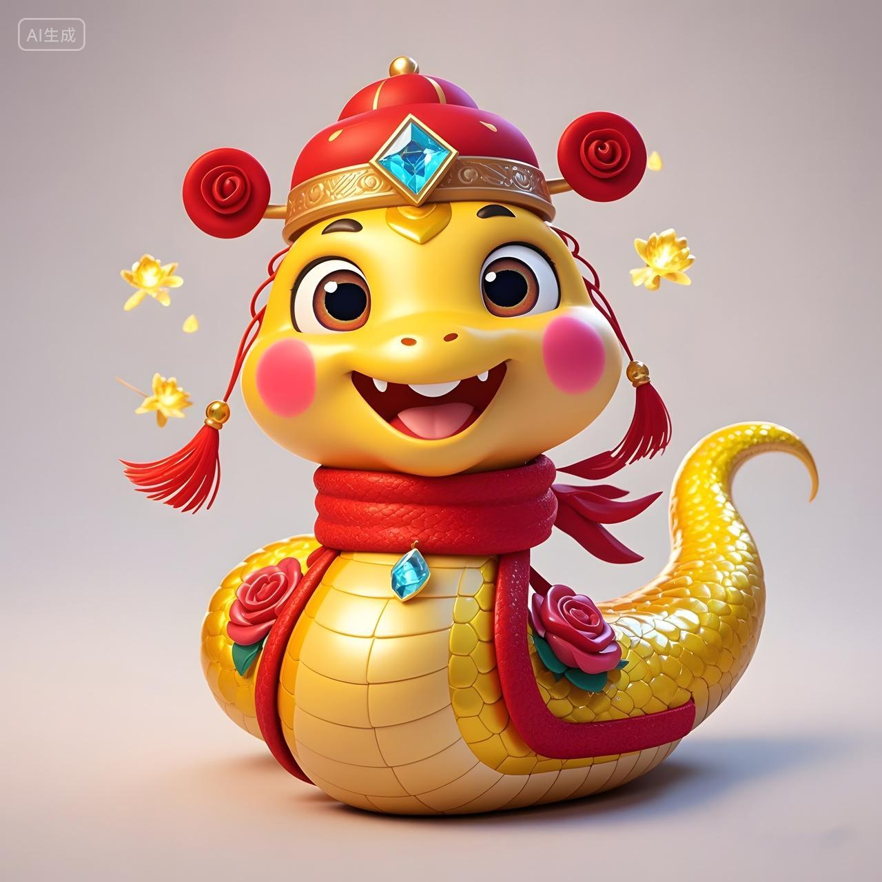 蛇年中式红帽卡通小蛇喜庆吉祥造型2025年