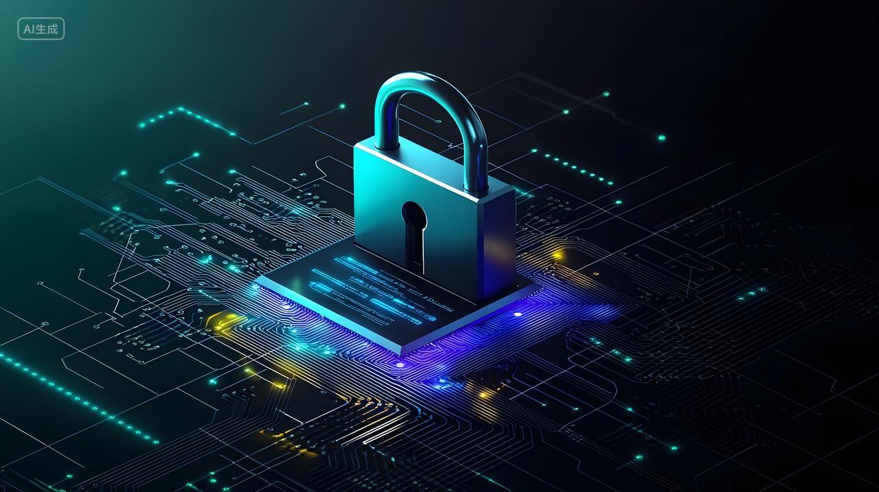 网络安全电路板背景上数字挂锁