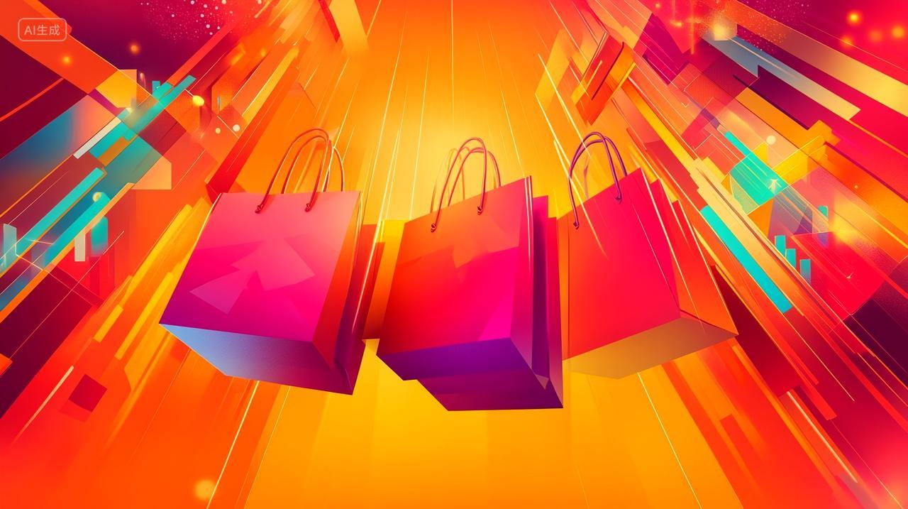 梦幻购物季光柱中的粉红购物袋