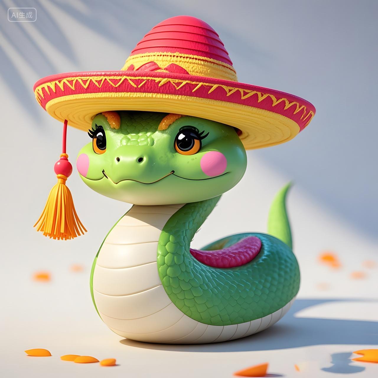 蛇年异域风情卡通小蛇草帽造型2025年