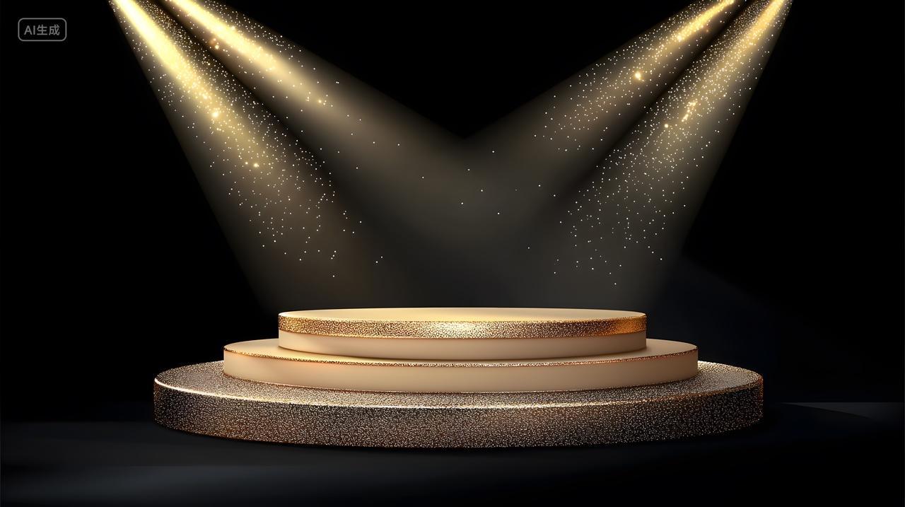灯光璀璨舞台点缀着金色点缀和闪光