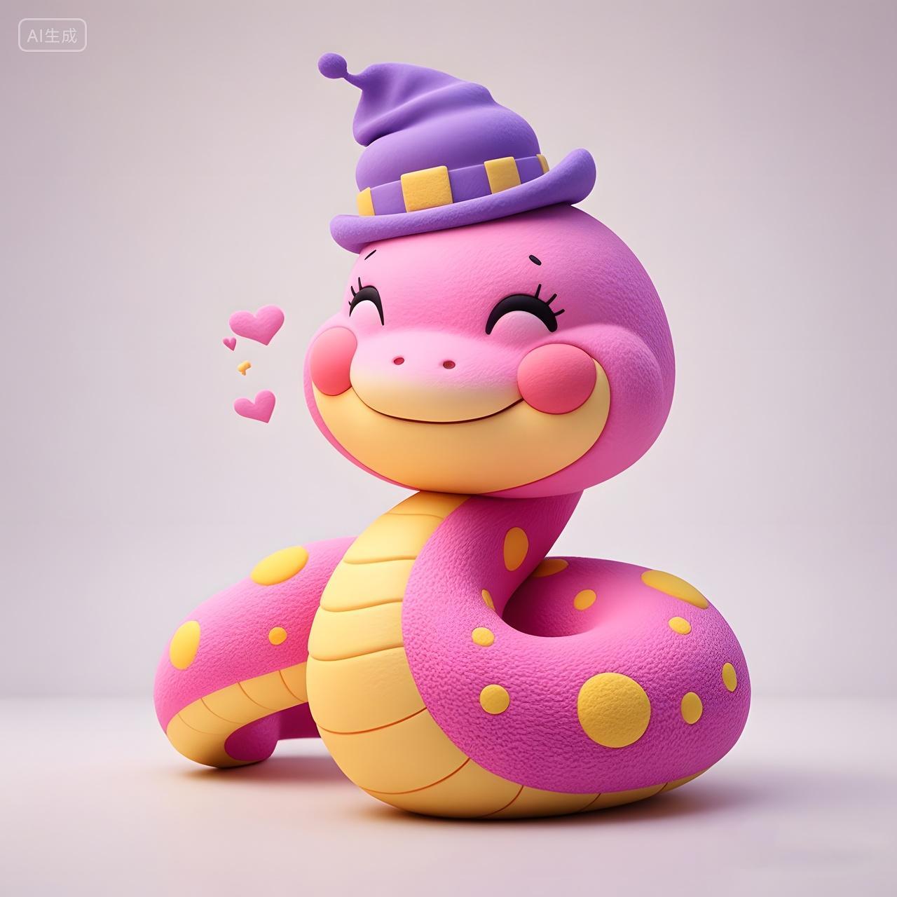 蛇年紫色尖顶帽卡通小蛇俏皮造型2025年