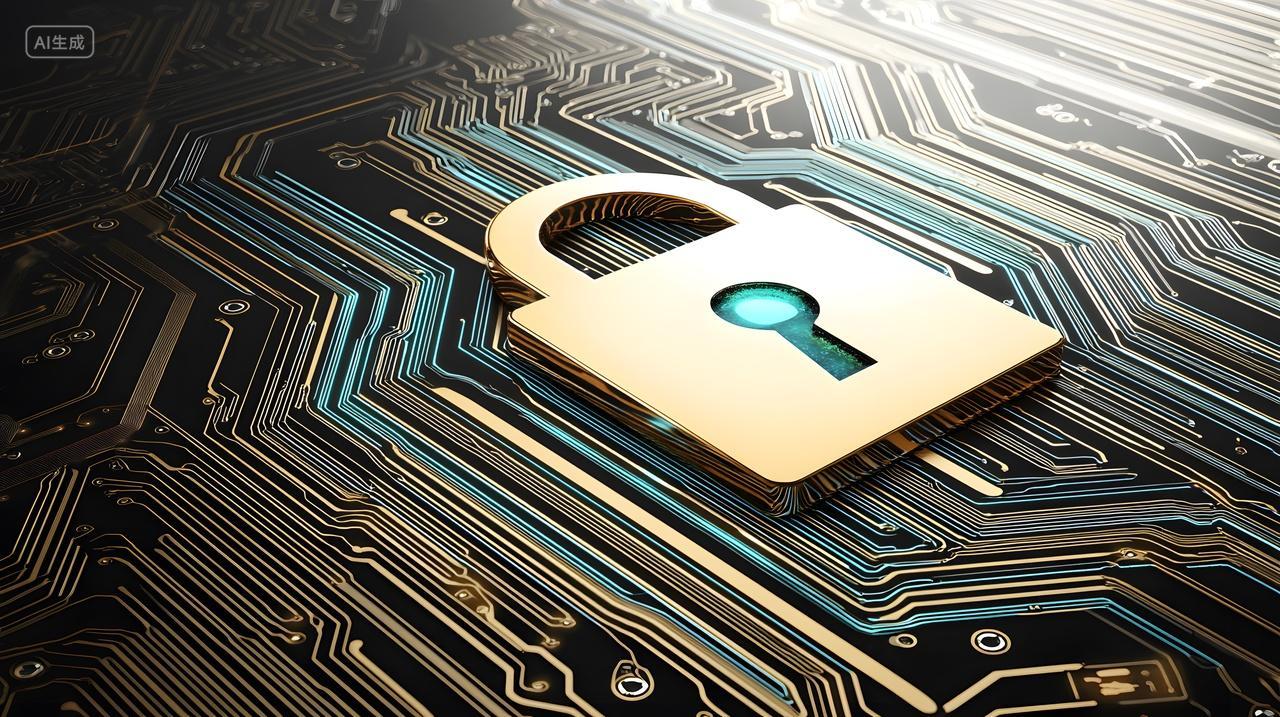 网络安全电路板背景上金挂锁