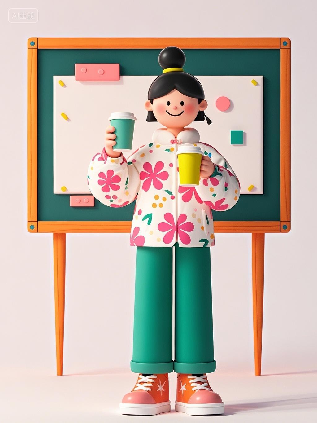 多巴胺配色活泼温柔甜美的农村女孩老师教室上课AI作图AIGC