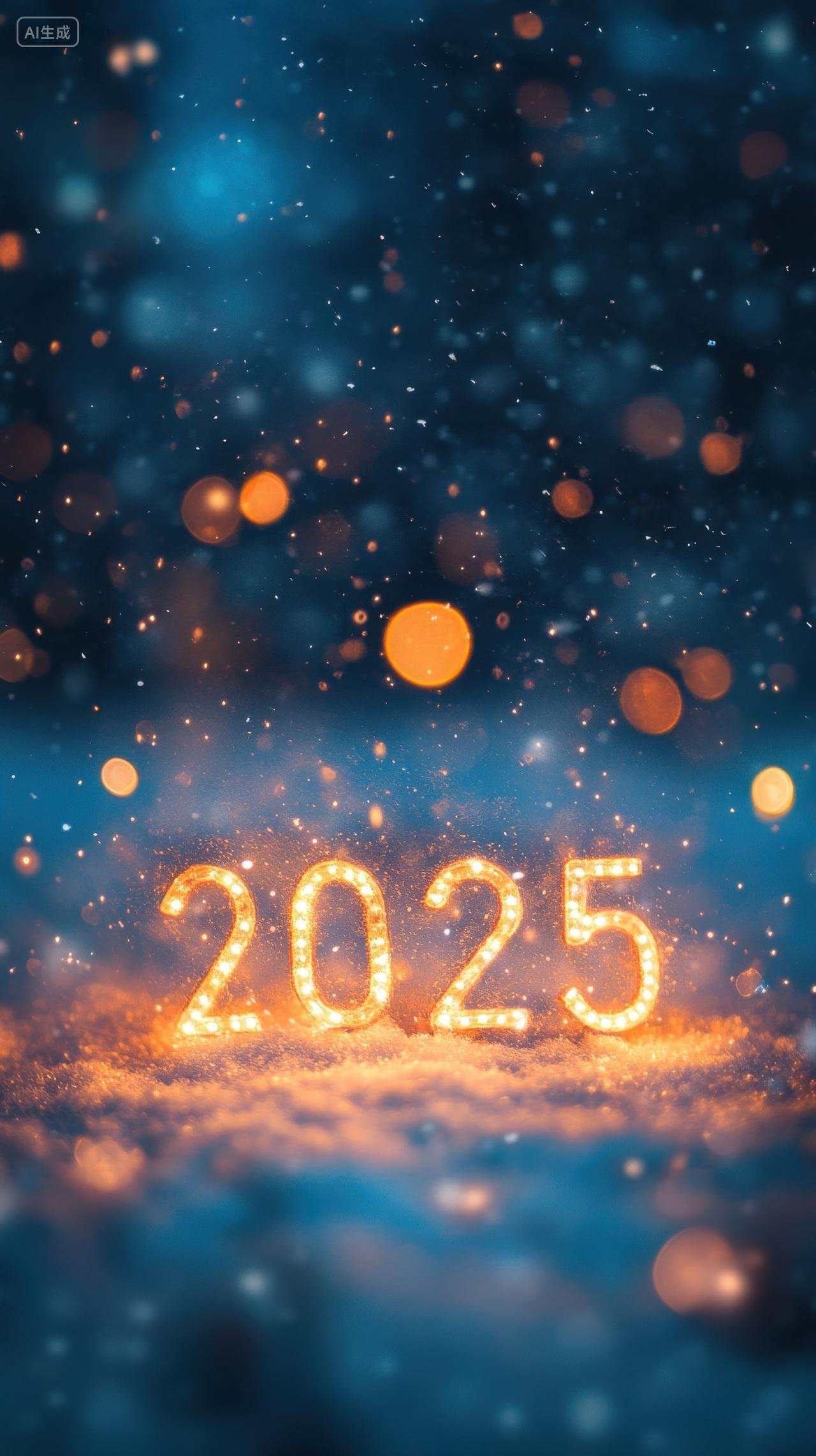 雪地上的发着红光的2025新年数字