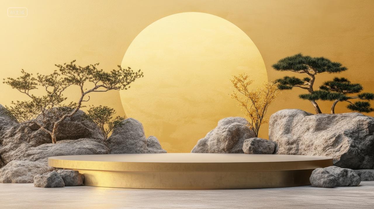 3D金色圆形电商展台背景