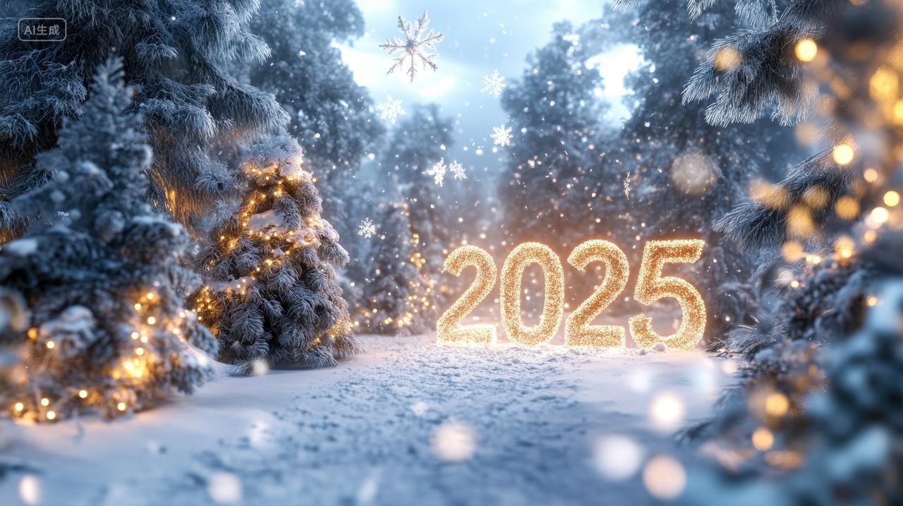 圣诞树与2025新年海报字体素材