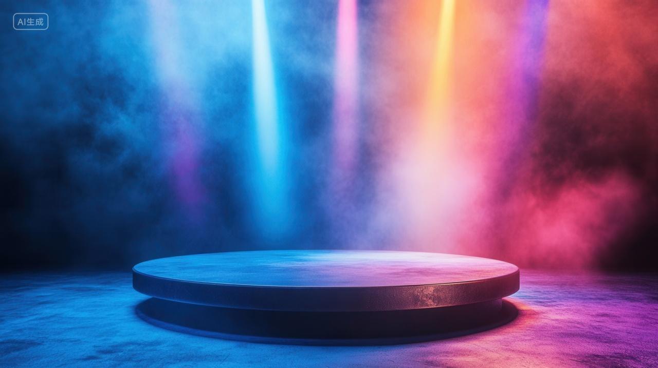 霓虹光影下的圆形舞台
