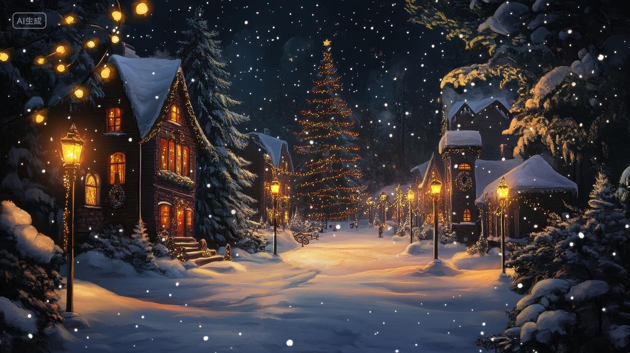 圣诞节夜景中的小镇