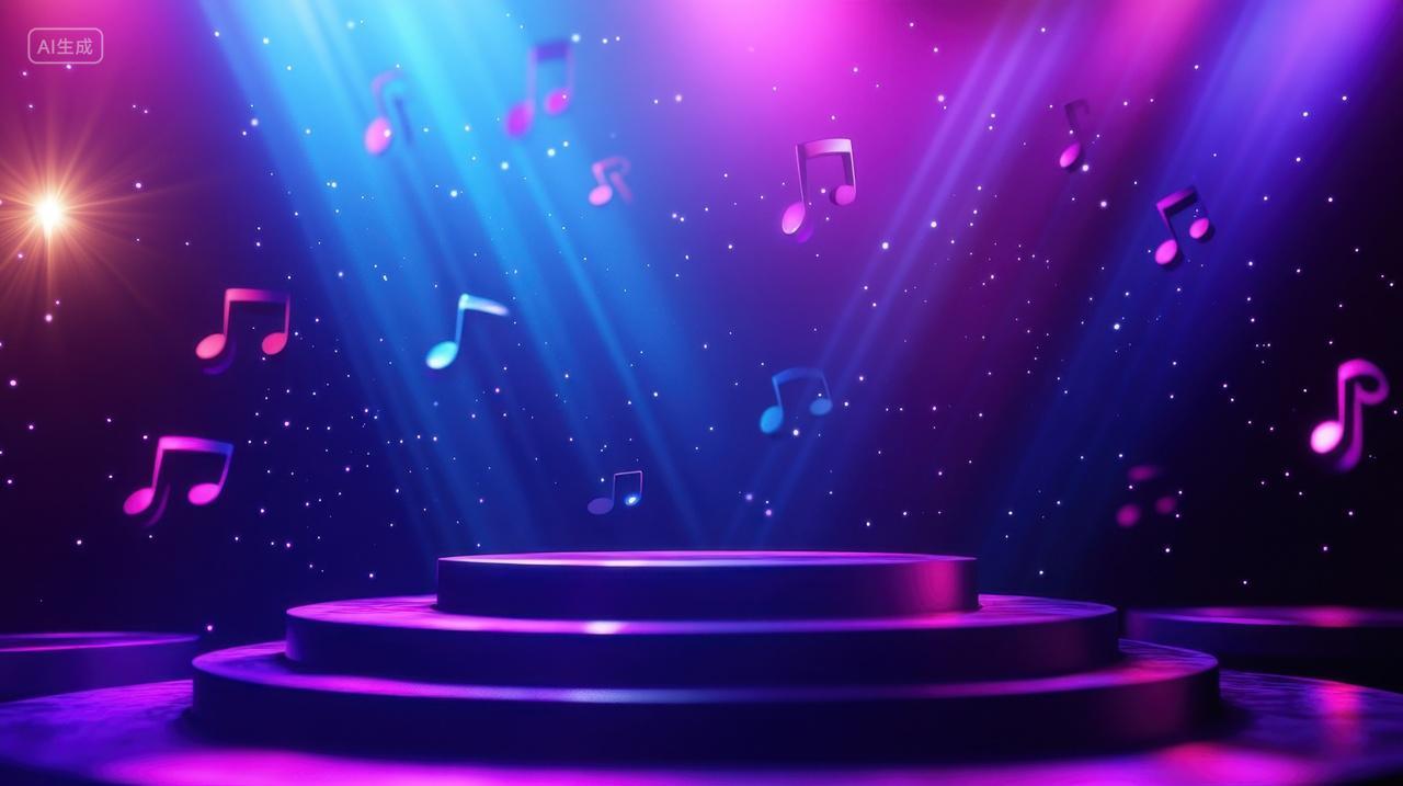 漂浮着音乐符号的3D梦幻舞台