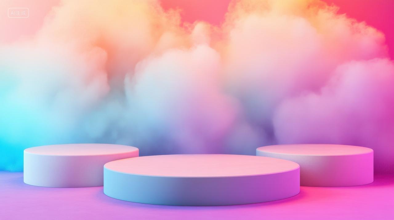3D彩色烟雾背景下的圆形电商产品展示台