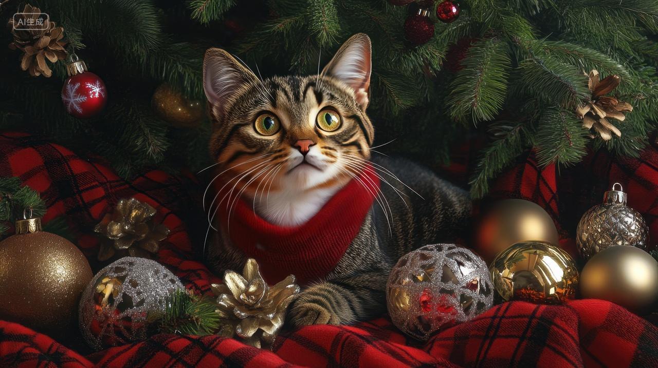 圣诞节场景中的可爱猫咪