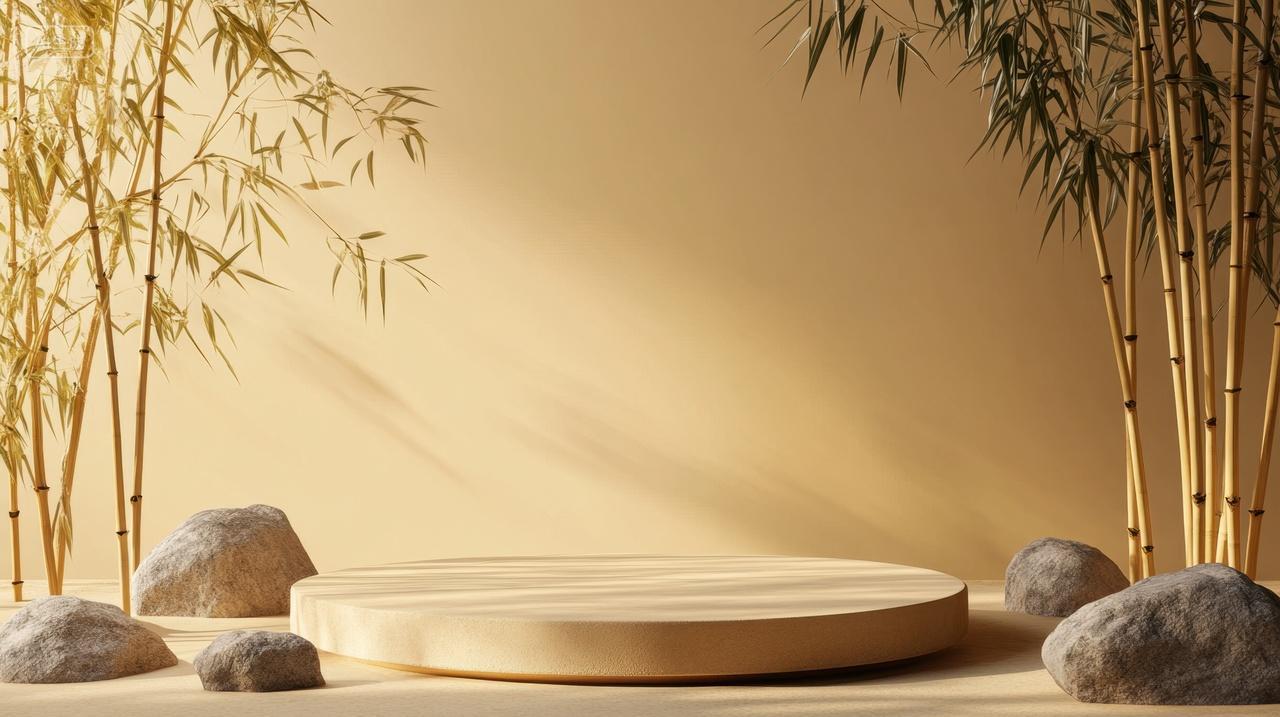 3D简约简约木质圆形电商产品展示台