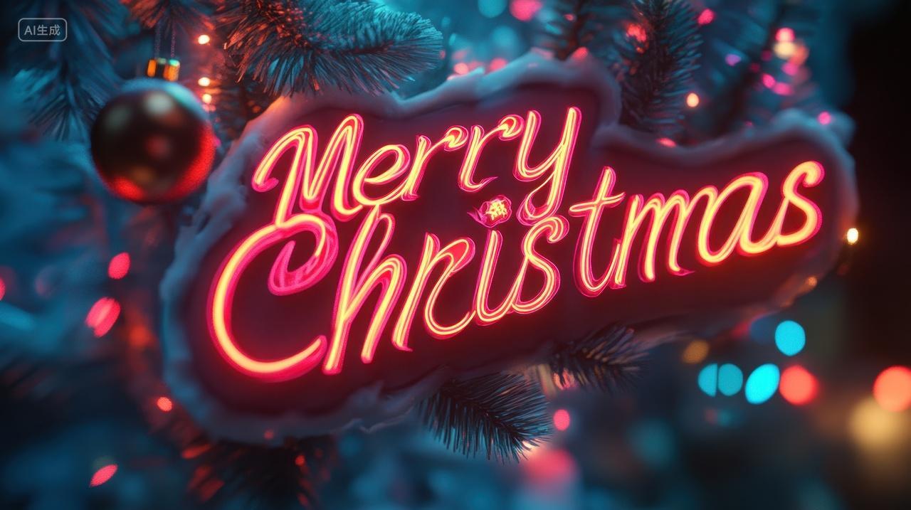 挂在圣诞节树上的霓虹灯灯牌