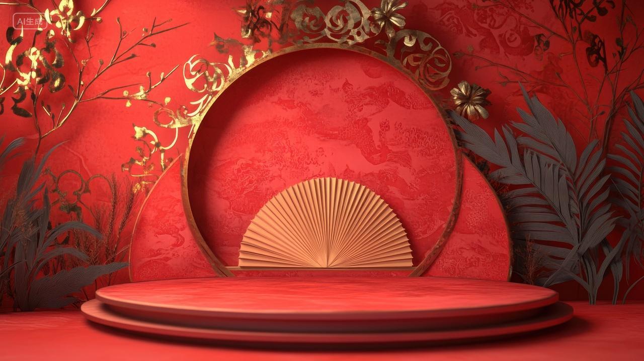 3D喜庆中国风红色背景舞台