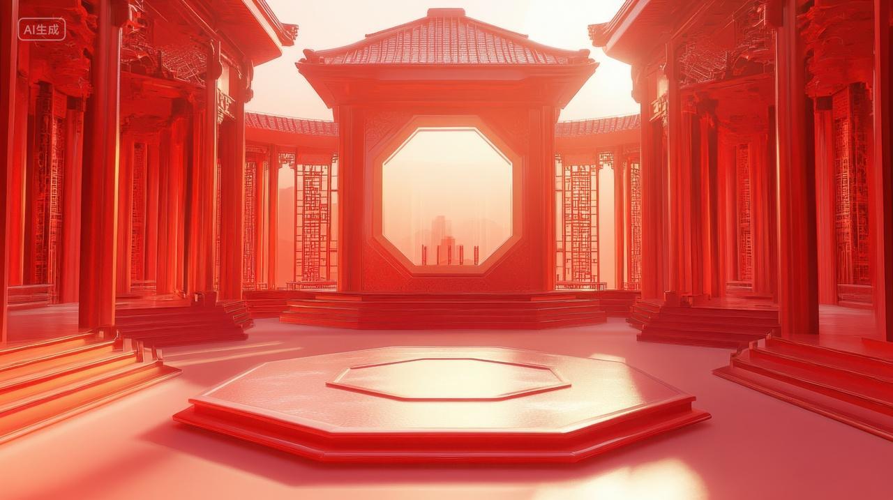 3D红色中国建筑室内场景