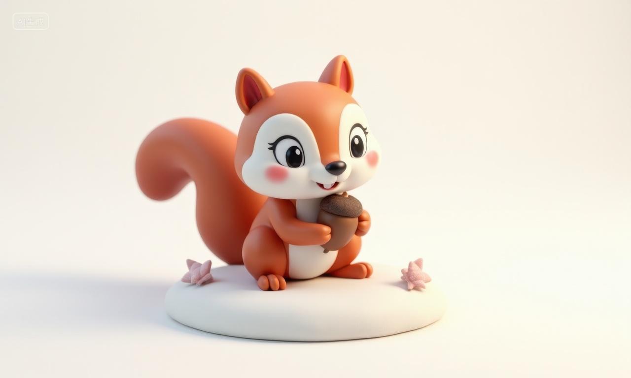 抱着橡子的可爱松鼠3D插图
