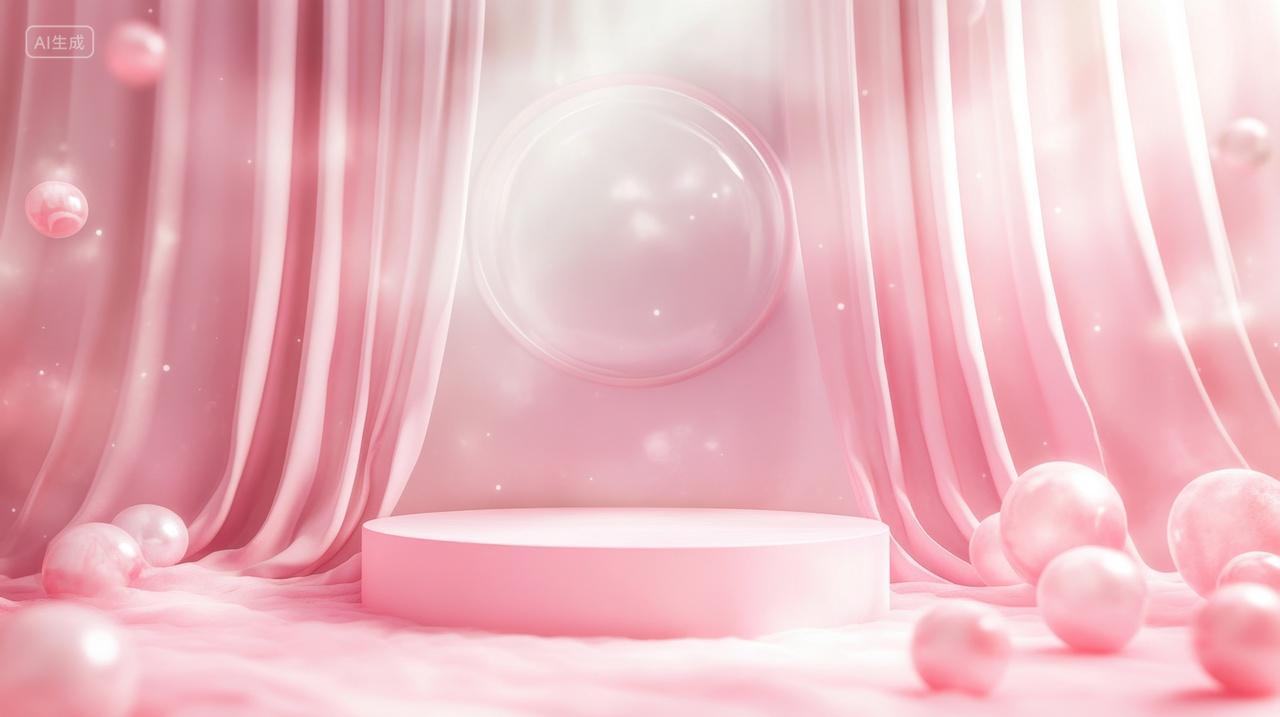 3D粉色梦幻美妆电商产品展台