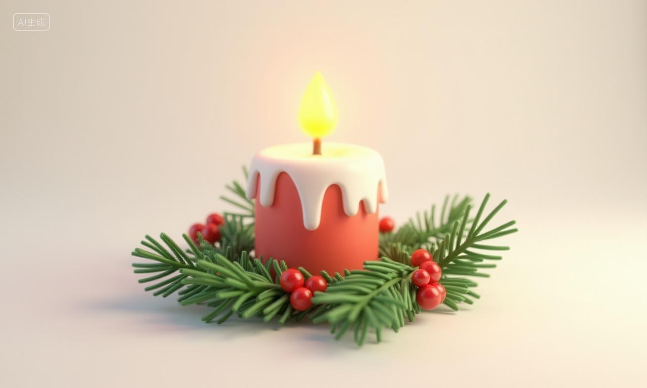 3D圣诞节装饰图标红蜡烛图标