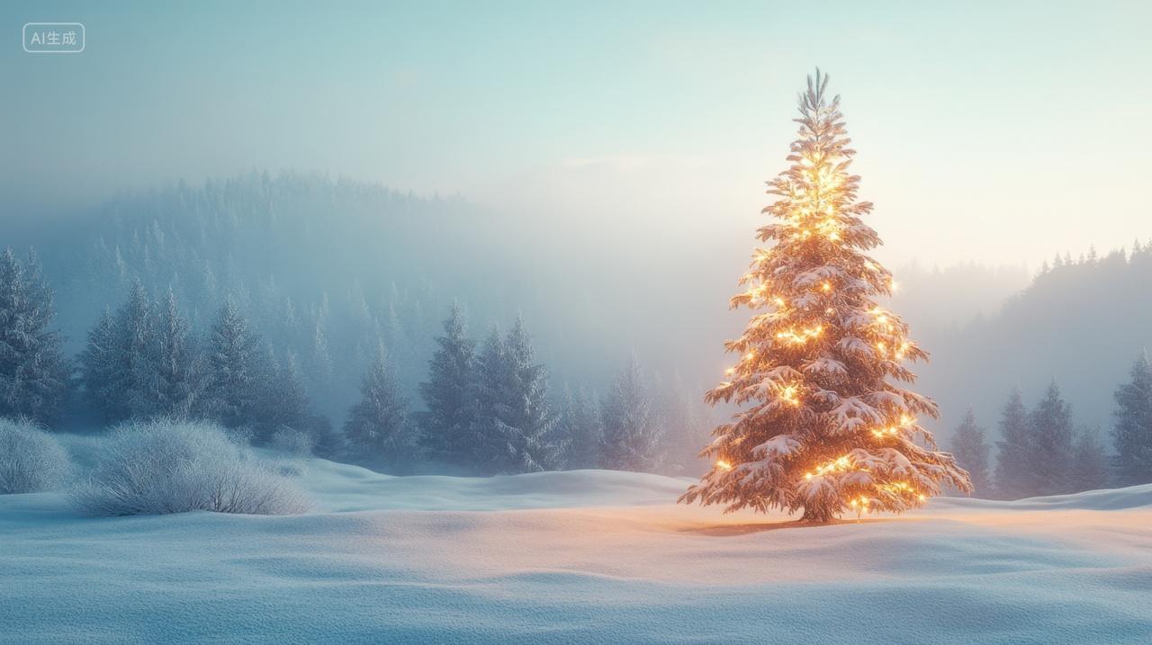 雪地里的圣诞树