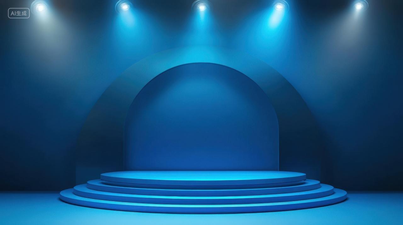 3D蓝色简约电商展台和射灯场景