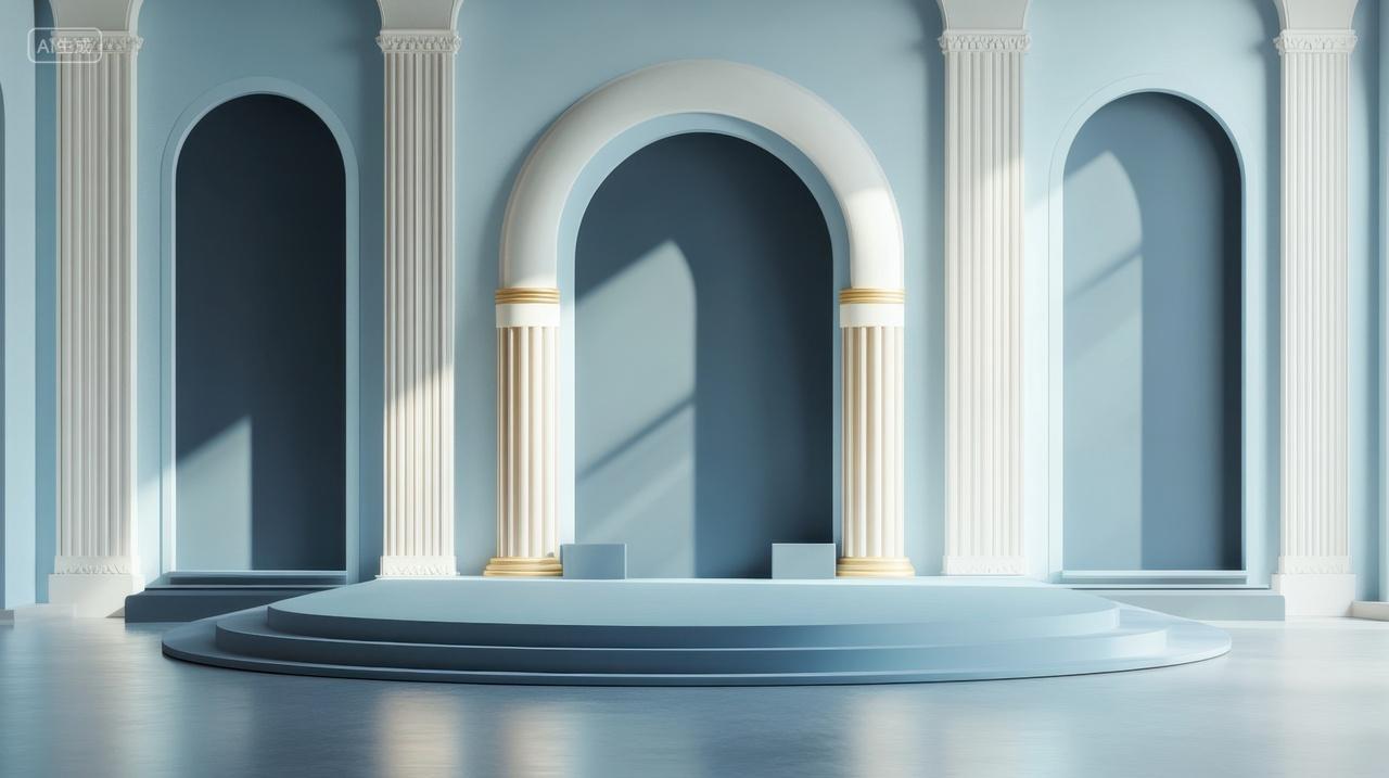 3D简约蓝色拱门电商产品展示背景