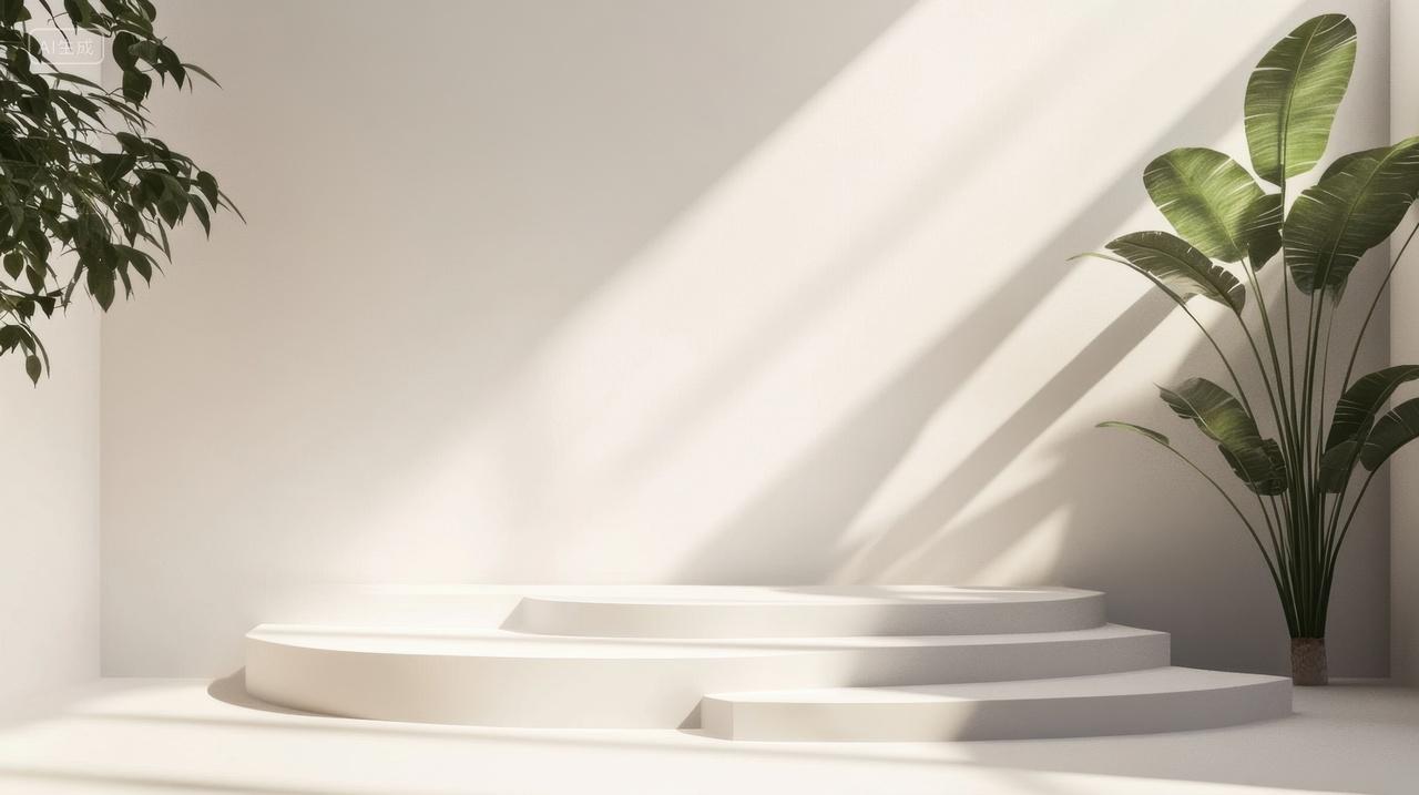 3D简约白色圆形几何台阶背景