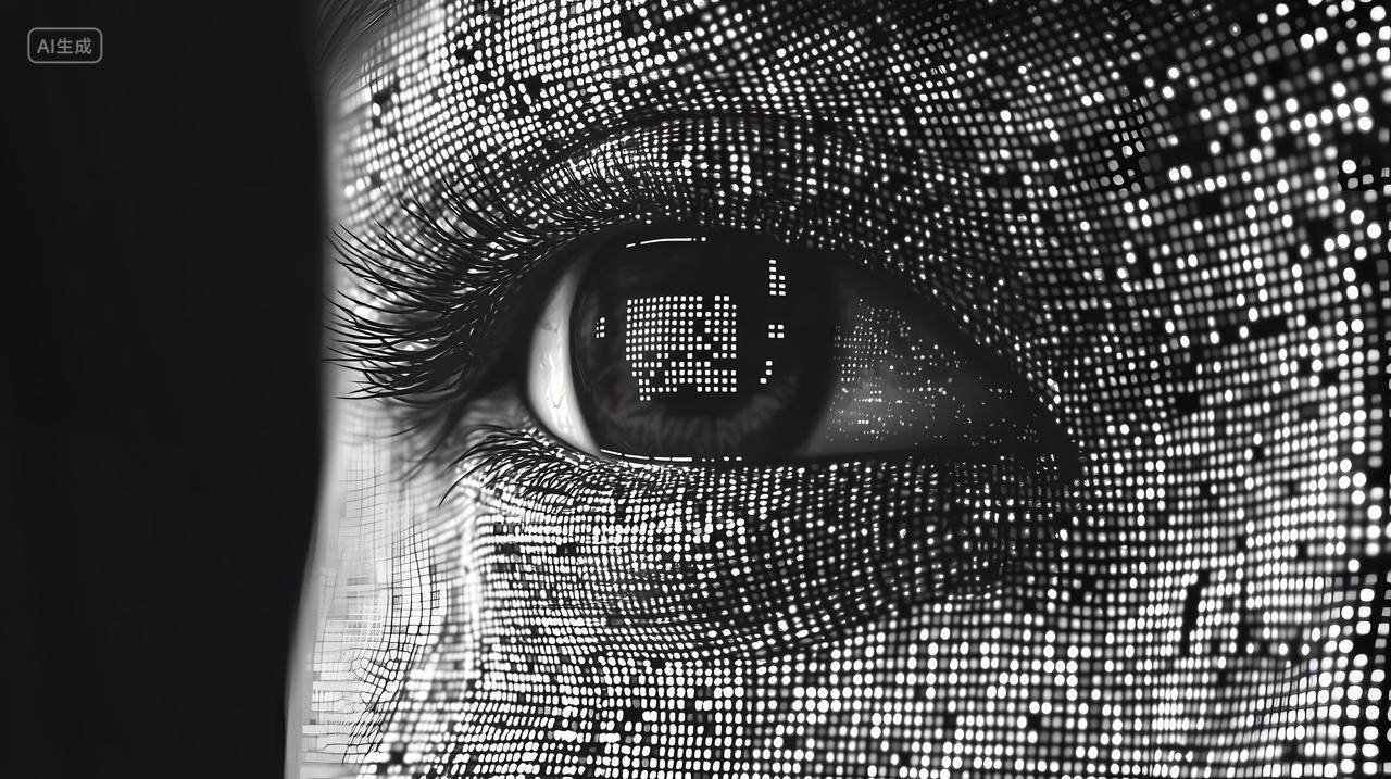 具有像素化效果数字眼睛特写