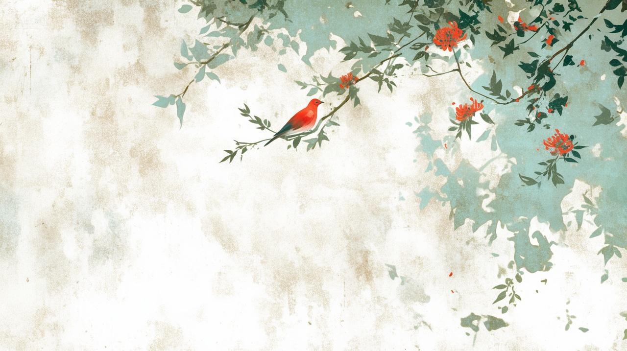 秋季桃花树水墨画古风国风宁静诗情画意立秋秋分秋天插画