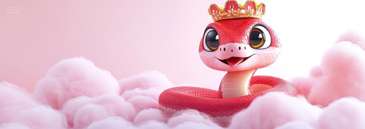 可爱的蛇宝宝在云海中新年背景